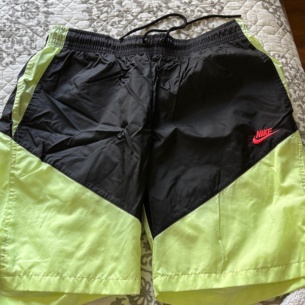 Nike Black and neon green Shorts with Swoosh new no tag